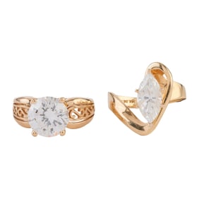 Two Cubic Zirconia, 14k Yellow Gold Rings