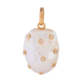 Baroque Cultured Pearl, Diamond, Vermeil Pendant
