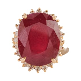 Treated Ruby, Diamond, 14k Yellow Gold Ring
