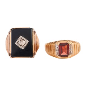 Two Multi-Stone, Diamond, 10k Yellow Gold Rings