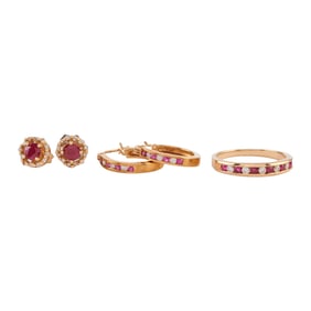 Ruby, Diamond, 14k Yellow Gold Jewelry Suite