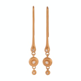Pair of Diamond, 18k Yellow Gold Earrings