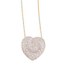 Diamond, 14k Yellow Gold Heart Pendant Necklace