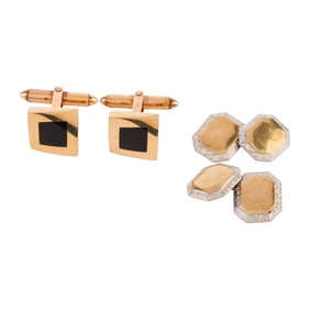 Two Pairs of Black Onyx, 14k Gold Cufflinks