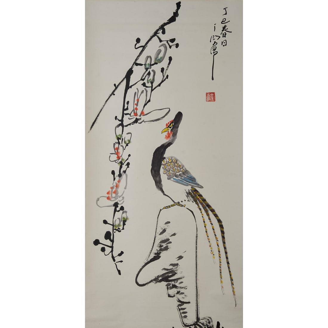 Ding Yanyong: 'Peacock' Hanging Scroll (1 of 4)