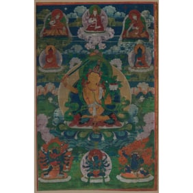 A Framed Tibetan Manjushri Thangka