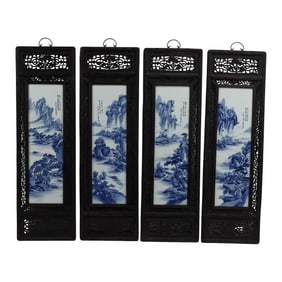 Set of Four Chinese Framed Blue and White Porcelain Plaques