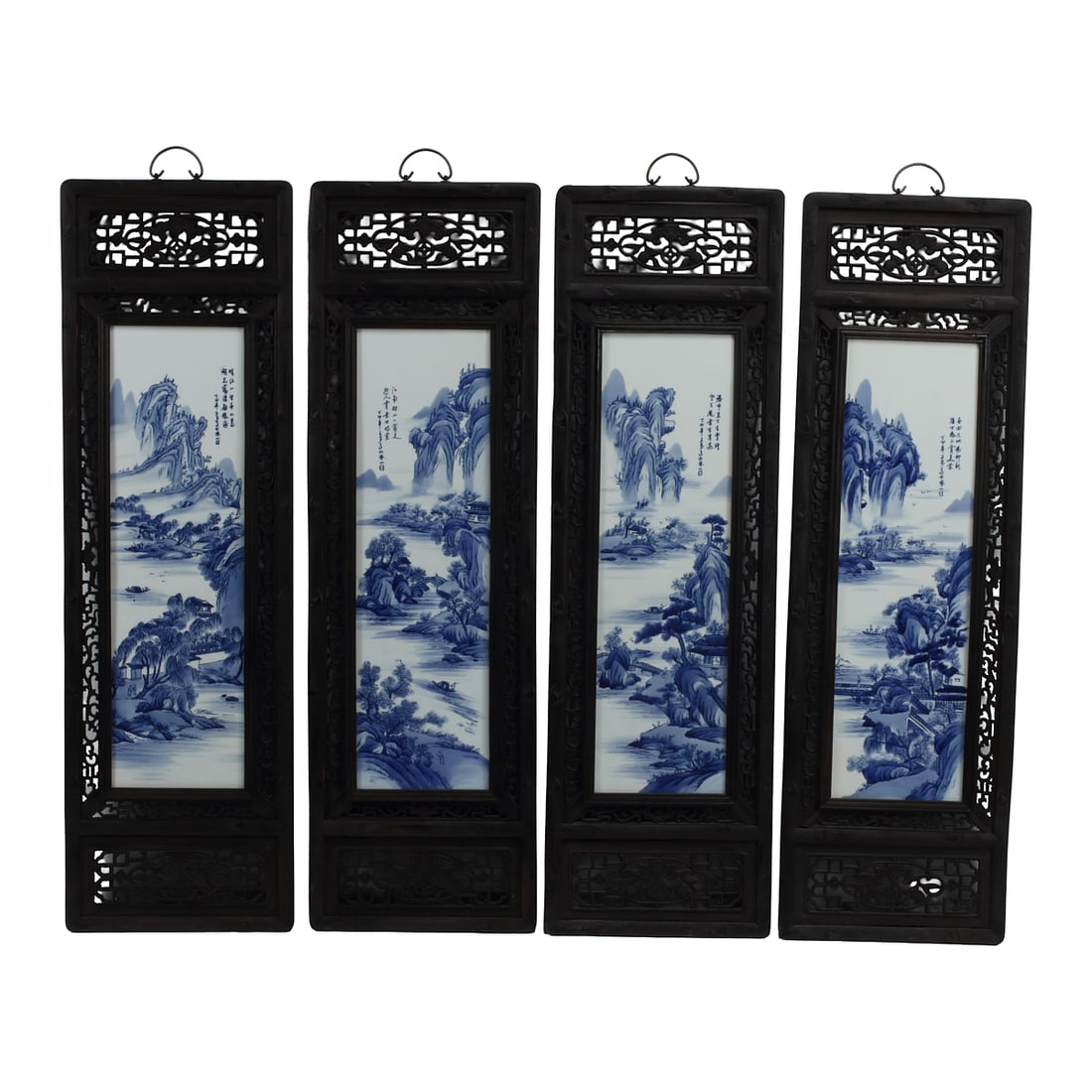 Set of Four Chinese Framed Blue and White Porcelain Plaques (1 of 5)