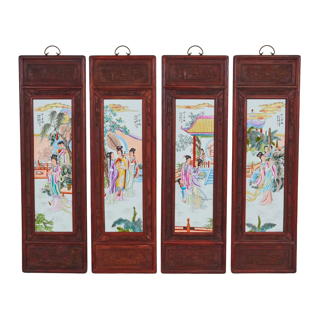 Set of Four Chinese Polychrome Porcelain Framed Panels (1 of 4)