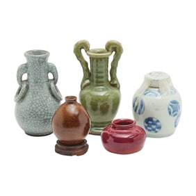 Group of Five Chinese Assorted Porcelain Vases and Jar.