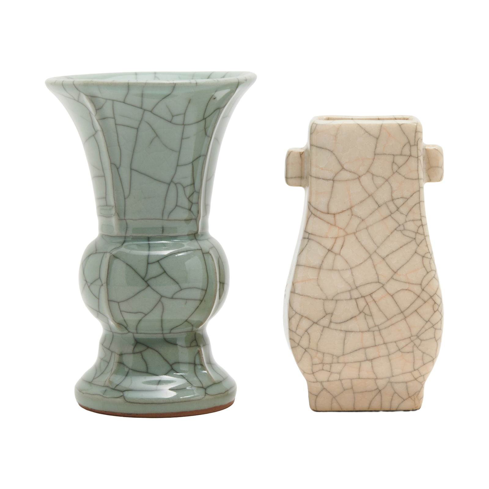 Two Chinese Ge-Type Porcelain Vases: Two Chinese Ge-Type Porcelain Vases. {Largest height 6 1/4 inches}.