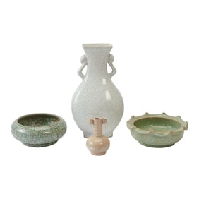 Group of Four Chinese Crackle Glaze Vases and Bowls