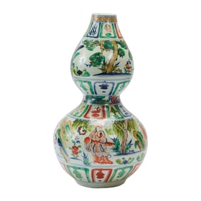 A Large Chinese Yuan Style Wucai Porcelain Double Gourd Vase