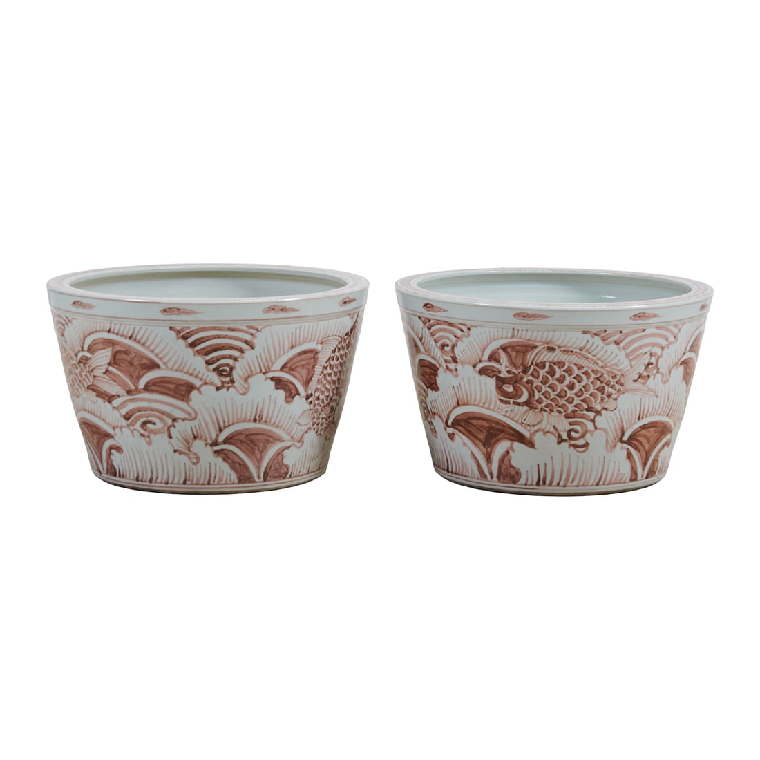 Pair of Chinese Porcelain Planters: Pair of Chinese Porcelain Planters. Approximate Dimensions: 10" H x 17" in Diameter.
