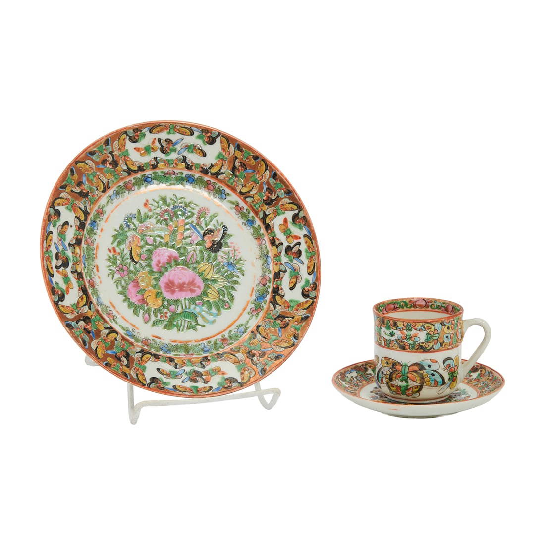 Collection of Chinese Rose Medallion Butterfly Porcelain Items