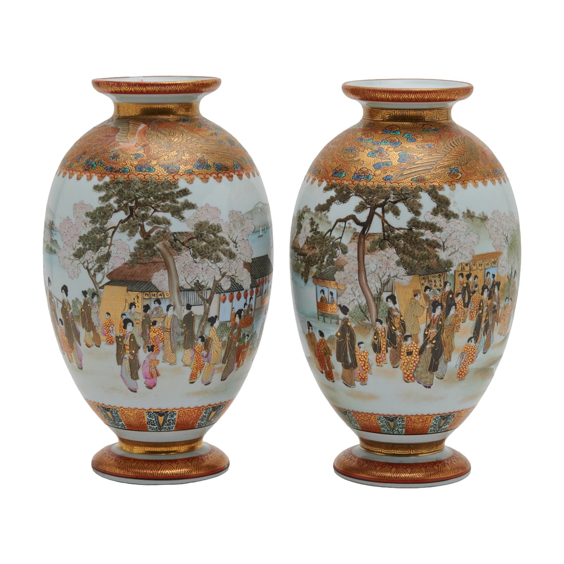 Pair of Japanese Yokohama Satsuma Vases (1 of 6)