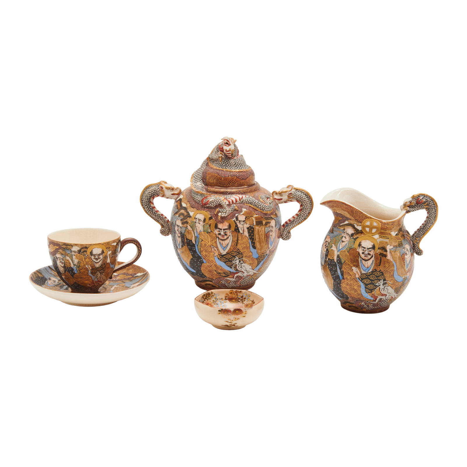 Japanese Satsuma Tea Set with a Painted Vessel