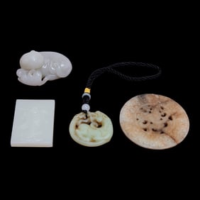Group of Four Chinese Jade and Jadeite Carvings