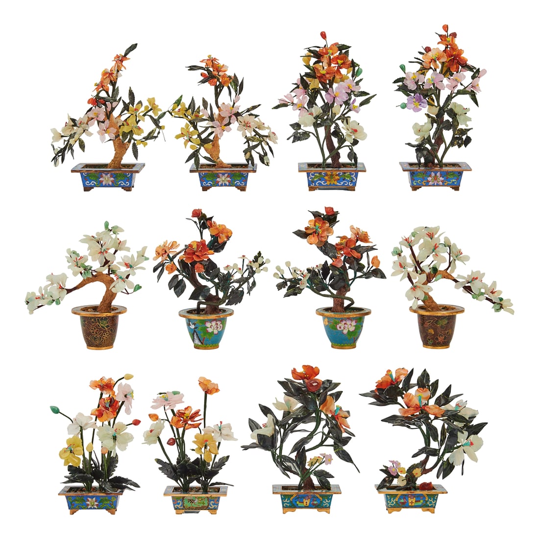 Six Chinese Jade Trees on Cloisonne Bases (1 of 7)