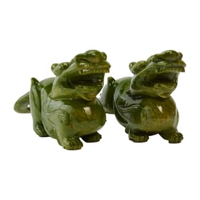 Pair of Chinese Green Jadeite Pixiu Lions