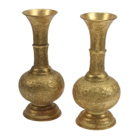 Pair of Chinese Dore Bronze Gooseneck Vases