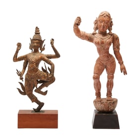 Two Indian Hindu Deity Figures, Metal Alloy and Wood