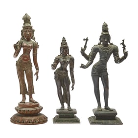 Three Indian Bronze Standing Deity Figures