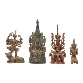 Group of Four Burmese and Thai Bronze and Metal Deities