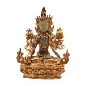 Chinese Bronze and Rock Crystal Seated Deity Statue
