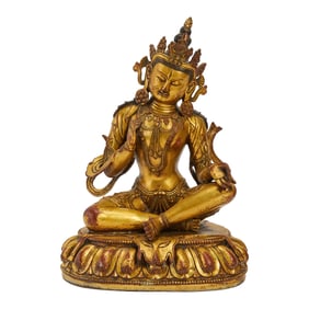 Chinese Gilt Bronze Seated Bodhisattva Figure