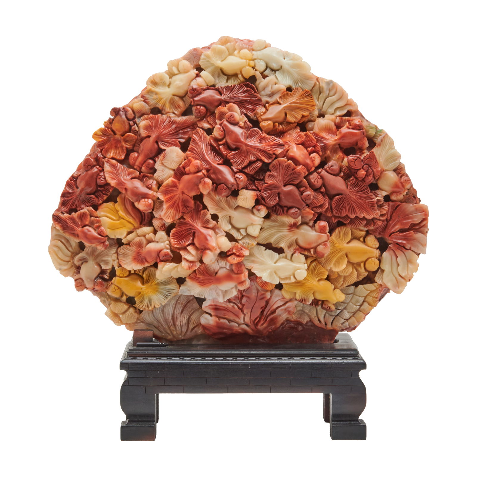 Chinese Carved Soapstone Fish Group on Wooden Base (1 of 5)