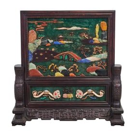 Chinese Carved Hardstone Table Screen on Stand