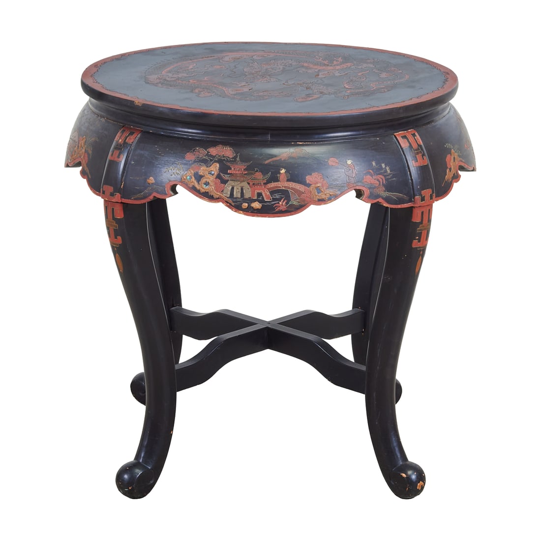 Chinese Export Black Lacquered and Painted Dragon Table (1 of 4)