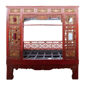 Chinese Carved and Gilt Lacquered Opium Bed