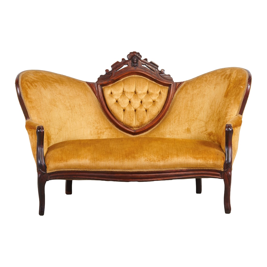 Renaissance Revival Carved Oak Salon Settee (1 of 4)