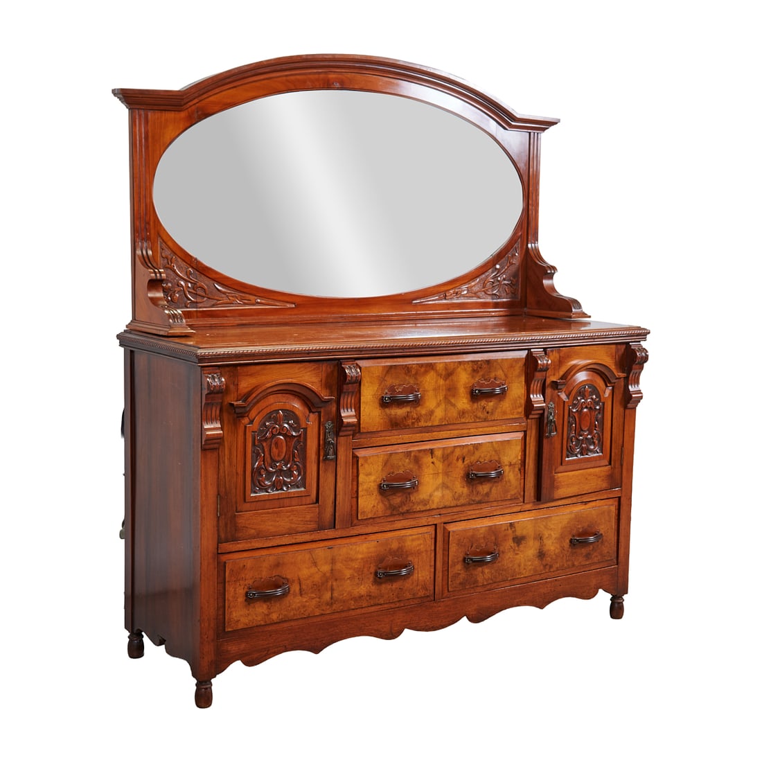 German Art Deco Black Walnut Buffet with Oval Mirror - 3