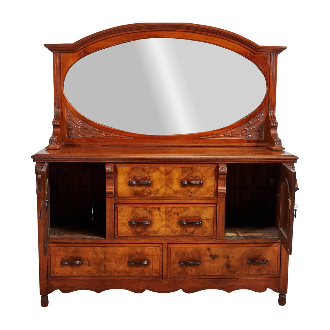 German Art Deco Black Walnut Buffet with Oval Mirror - 4