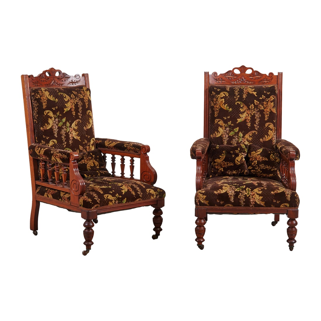 Pair of Edwardian Carved Oak High Back Armchairs (1 of 5)