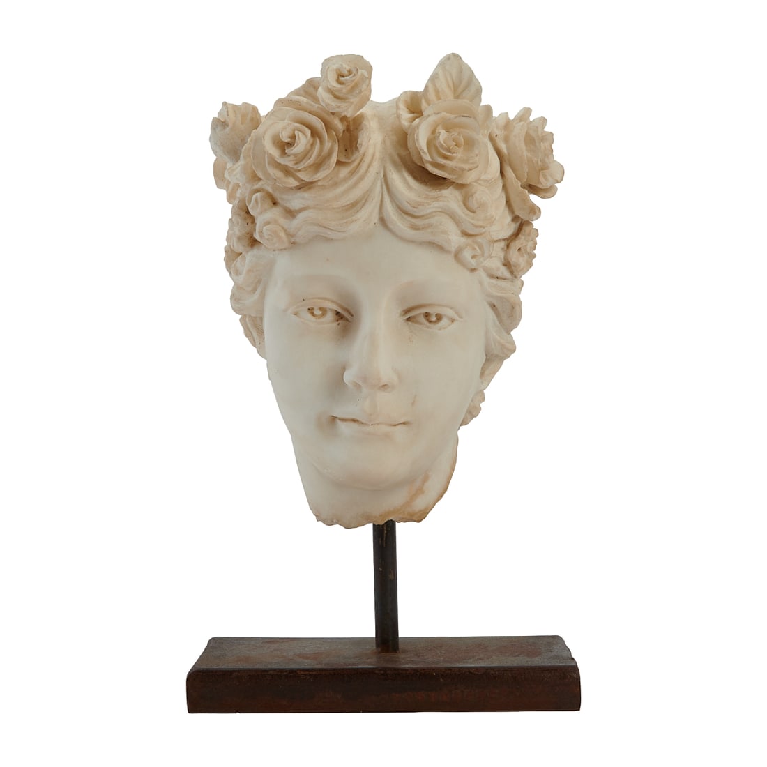 Italian Carrara Marble Head of a Roman Woman on an Iron Stand after the Antique (1 of 4)