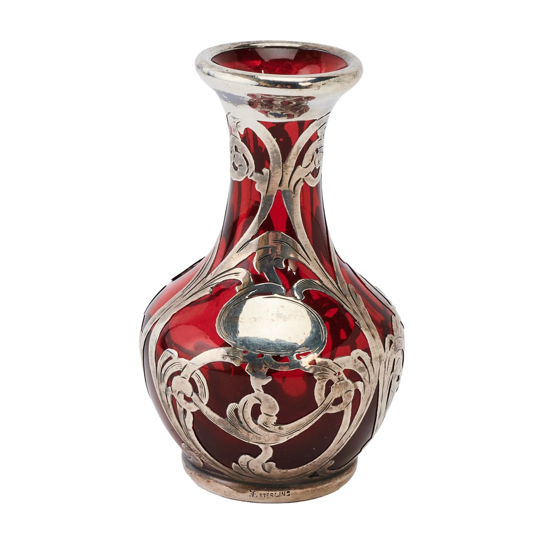 Loetz Silver Overlay Vase Ruby Red - 3