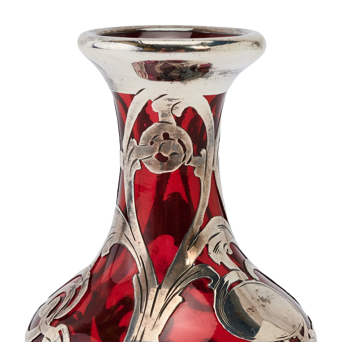 Loetz Silver Overlay Vase Ruby Red - 5