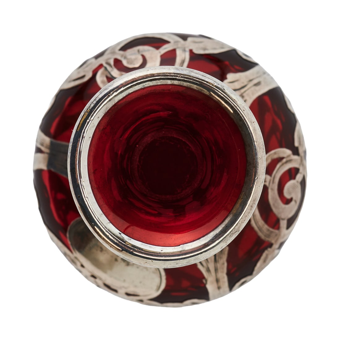 Loetz Silver Overlay Vase Ruby Red - 6