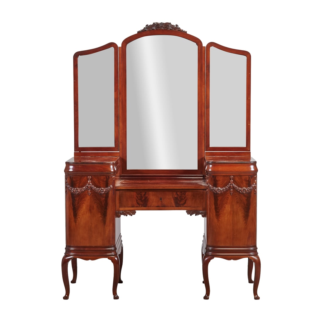 Italian Art Deco Burl Walnut Vanity with Mirror Back (1 of 4)