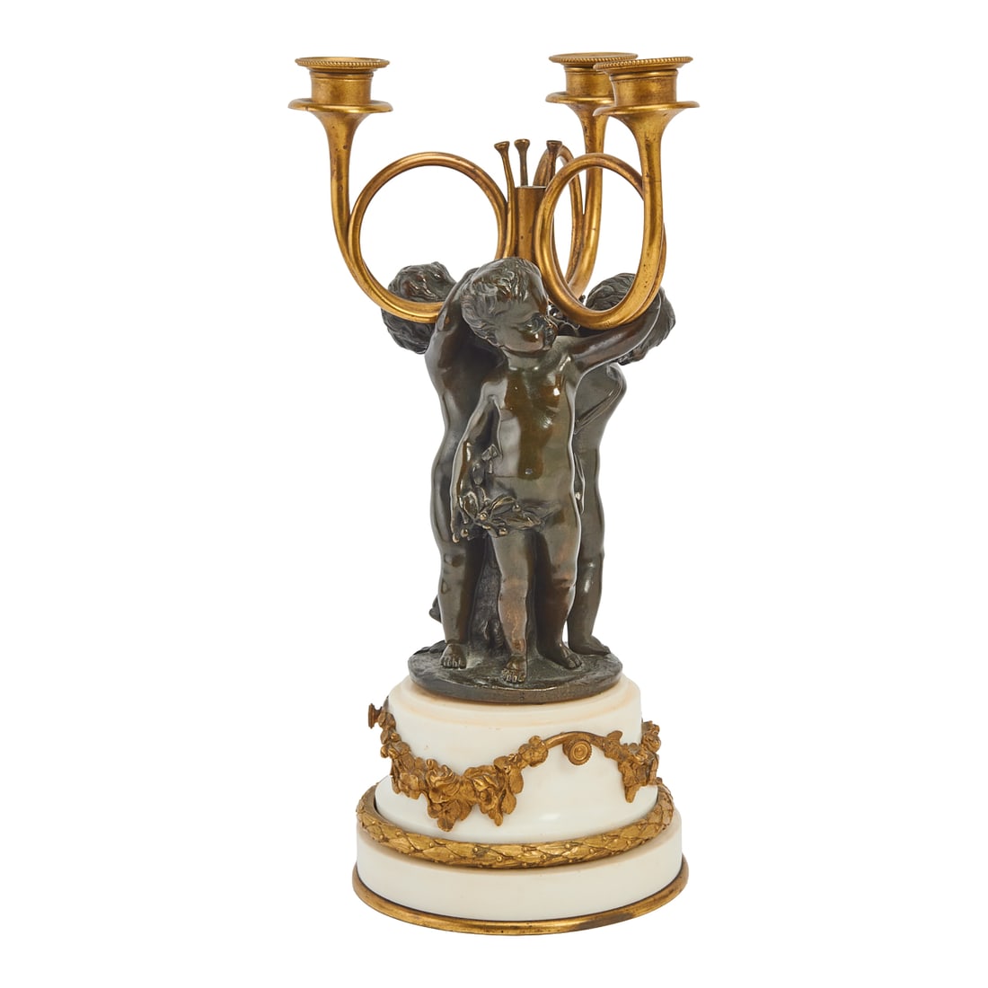 Rococo Style Gilt Bronze, Marble Three Light Candelabrum (1 of 4)