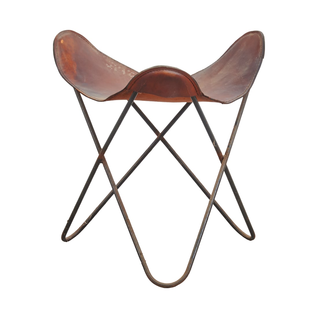 Jorge Ferrari-Hardoy Attributed Iron and Brown Leather Butterfly Ottoman for Knoll (1 of 4)