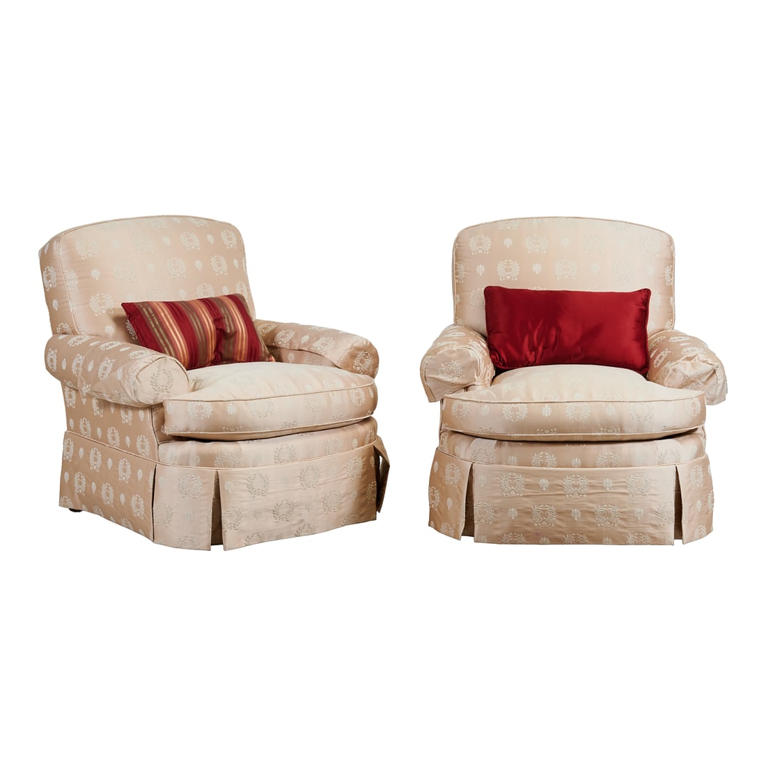 Pair of Baker Lounge Chairs Upholstered in Taupe Damask Upholstery (1 of 4)