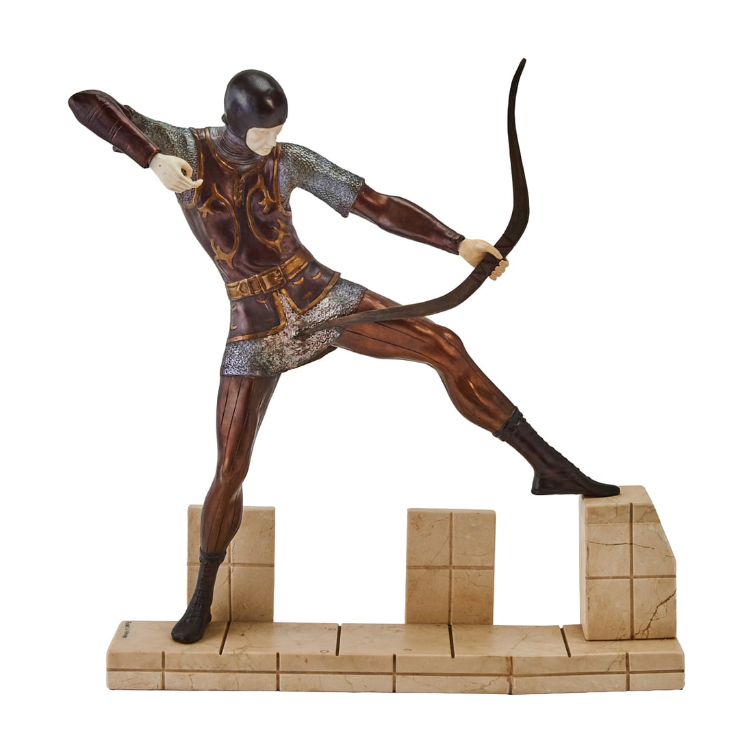 After Pierre Le Faguays, The Archer, Bronze: After Pierre Le Faguays(French, 1892 - 1962), The Archer, bronze, bone and marble,[approximate dimensions - overall not including base: 21 1/2" H x 21" W x 4 3/4" D], bears inscribed and reinforced