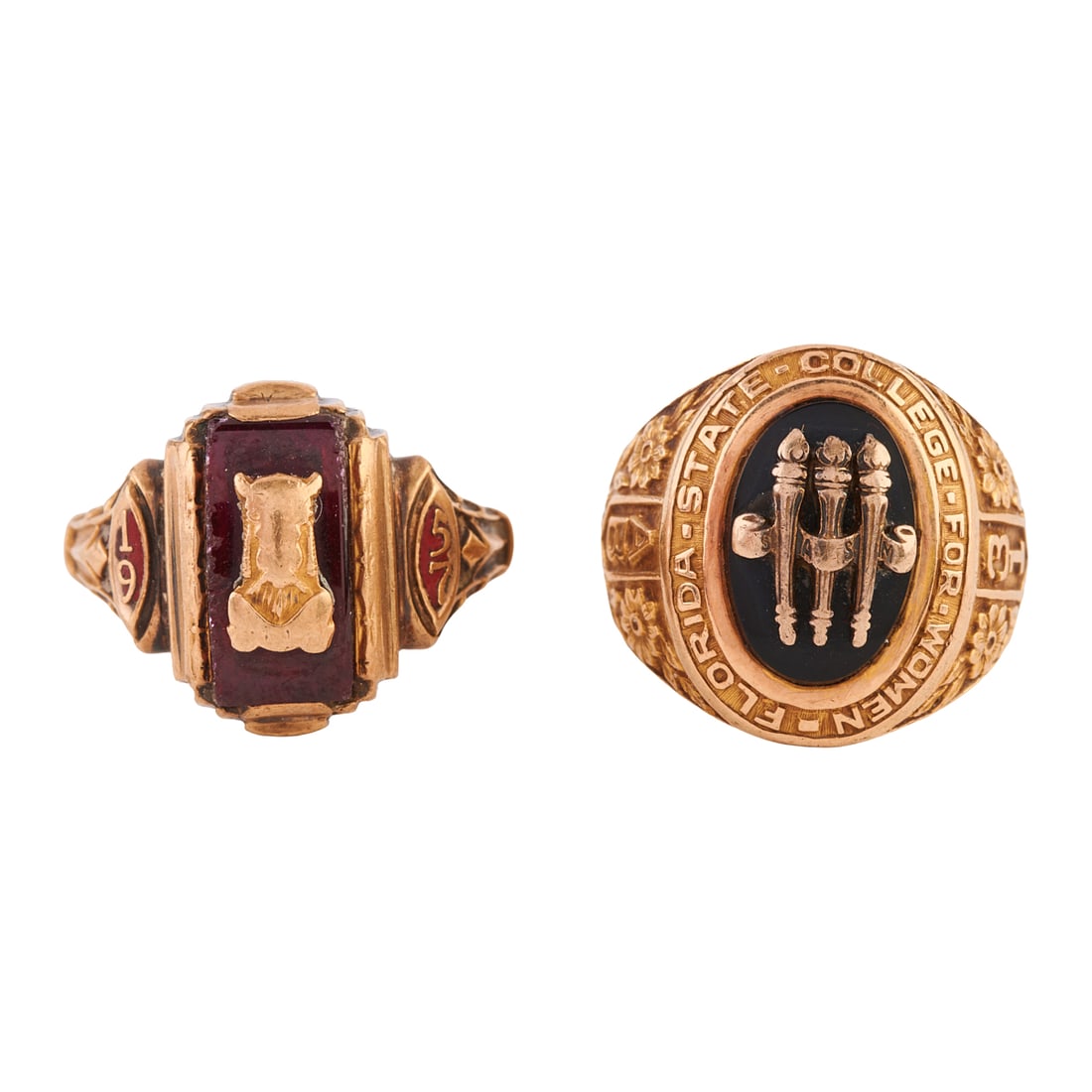 Two Synthetic Ruby, Black Onyx, 10k Yellow Gold Class Rings (1 of 5)