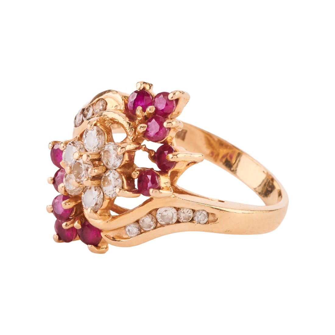 Diamond, Ruby, 14k Yellow Gold Ring - 2