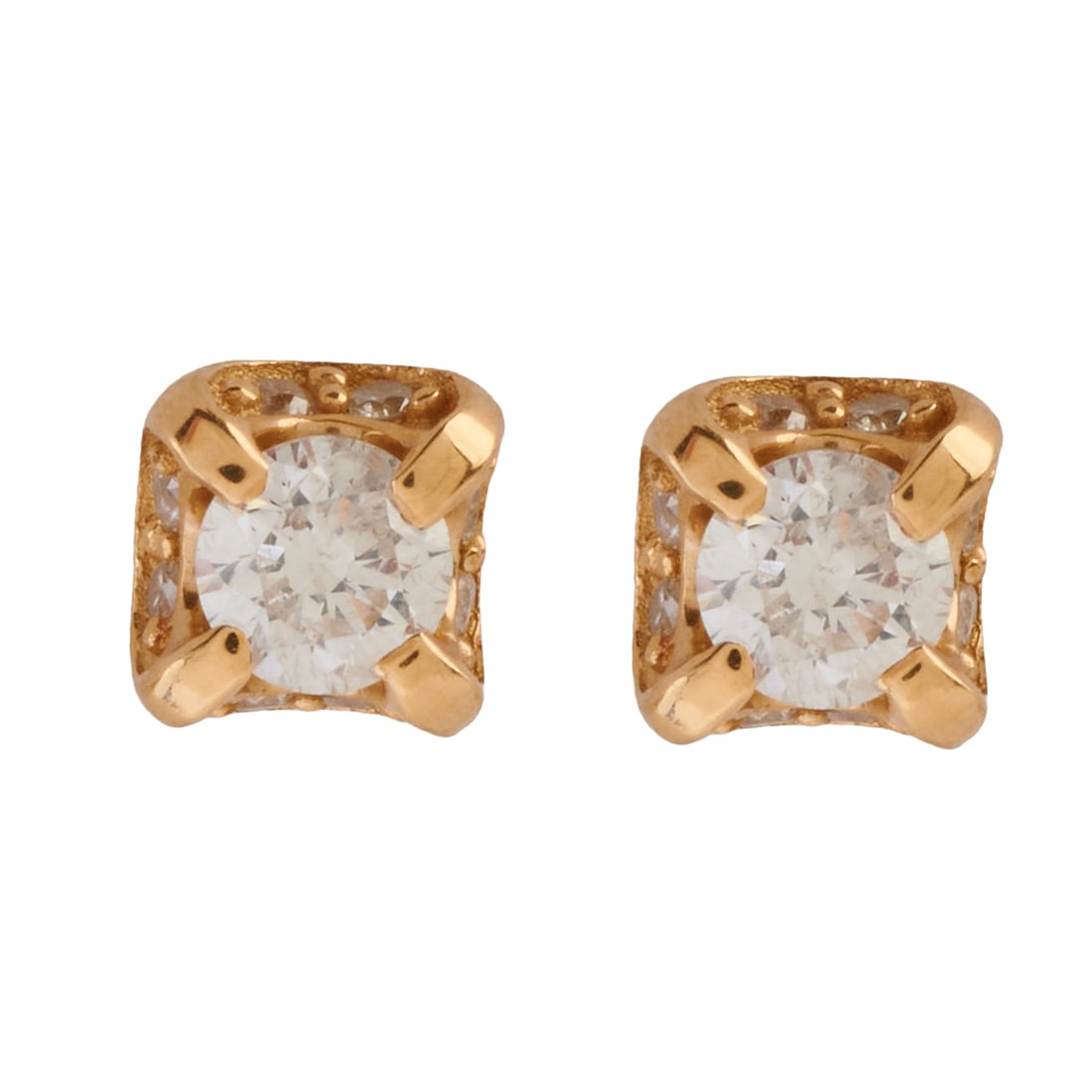 Pair of Diamond, 14k Yellow Gold Stud Earrings (1 of 4)